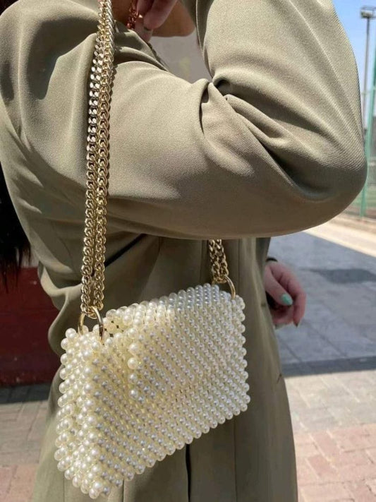 Handcrafted Pearl Beaded Shoulder Bag